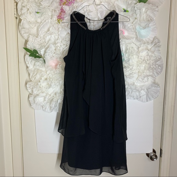 Embellished Neck Chiffon Ruffle Dress - Picture 7 of 12